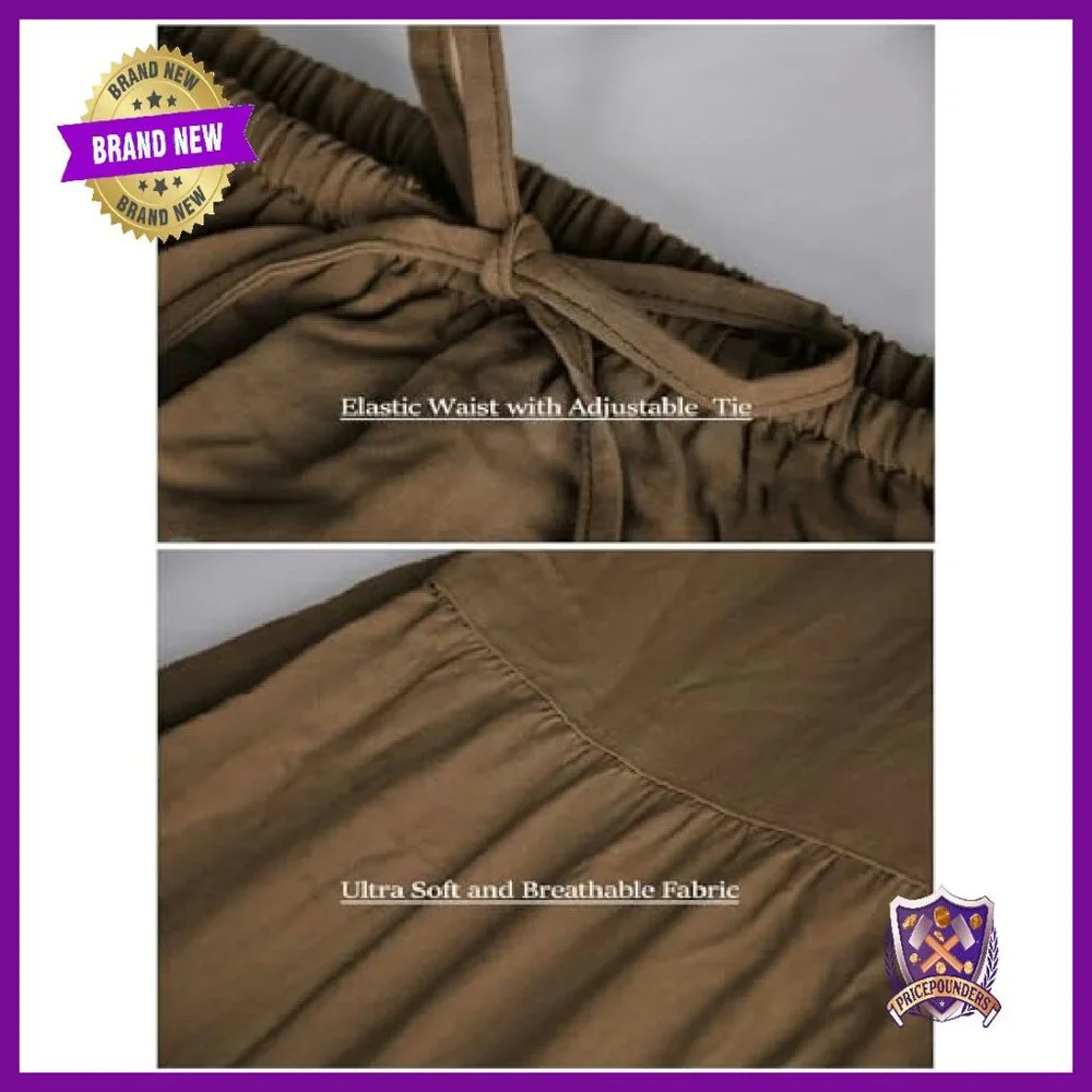 Maxi Skirt with Lining Elastic Waist Drawstring Tiered A-Line Flowy - Picture 6 of 8